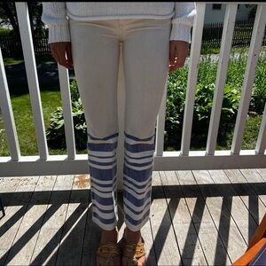 Tory Burch Crop Cream Jeans Blue Striped with Gold Button - 29 (32 x 27)